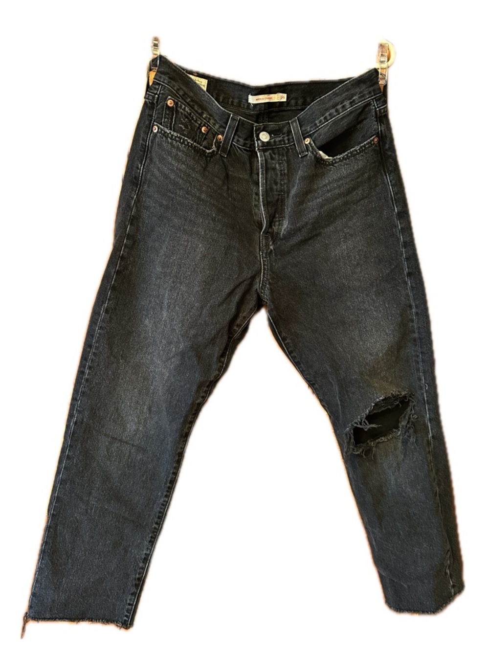 Levi's Black Slim Straight Women’s “Wedgie” Jeans with Knee Rip